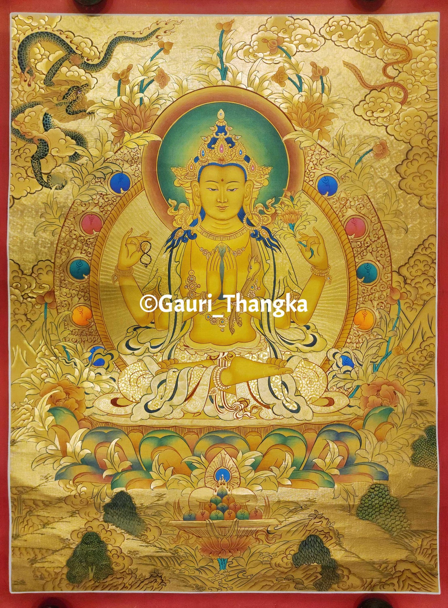 Gold Chenrezig Thangka