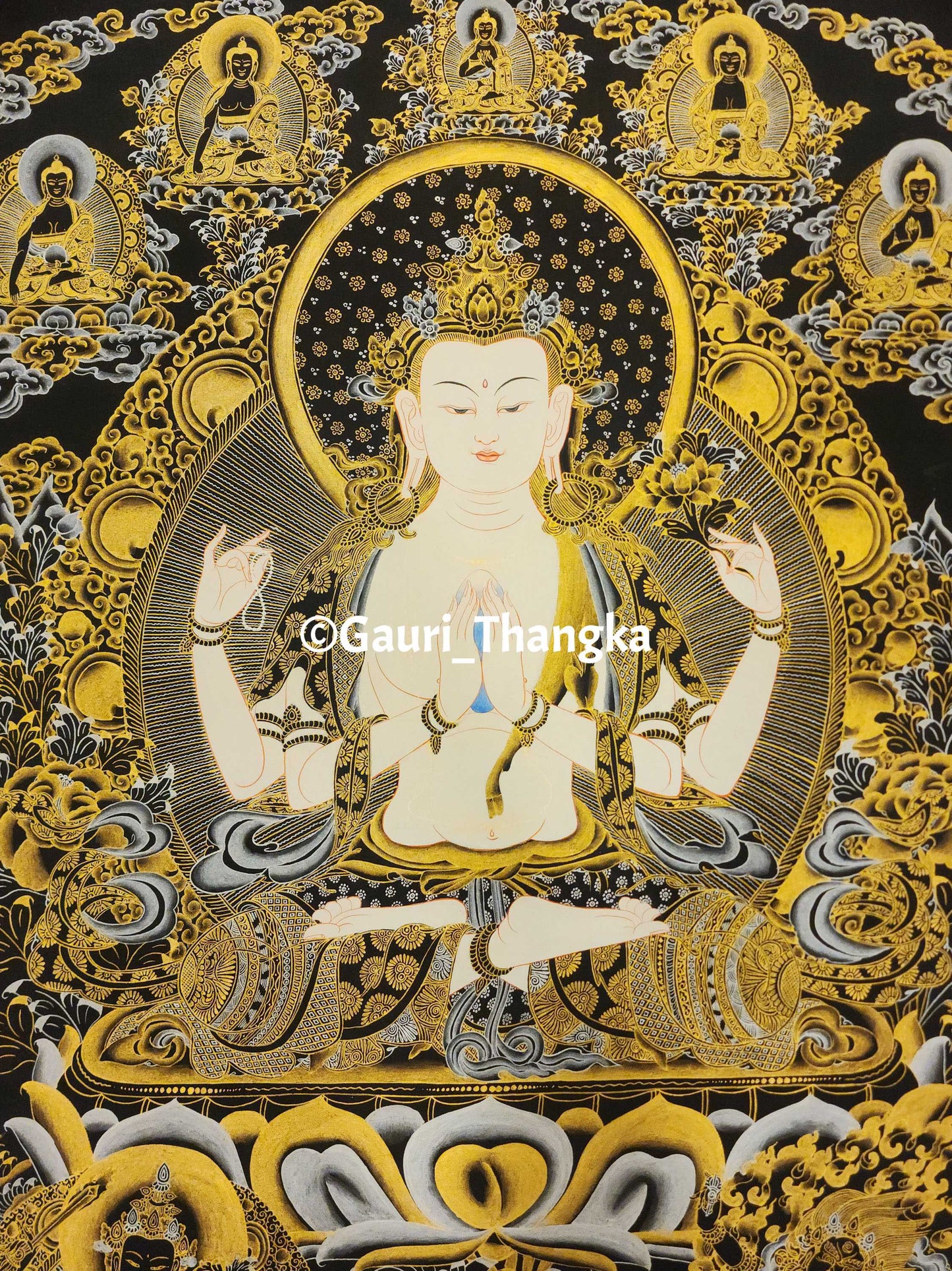 Gold Chenrezig Thangka