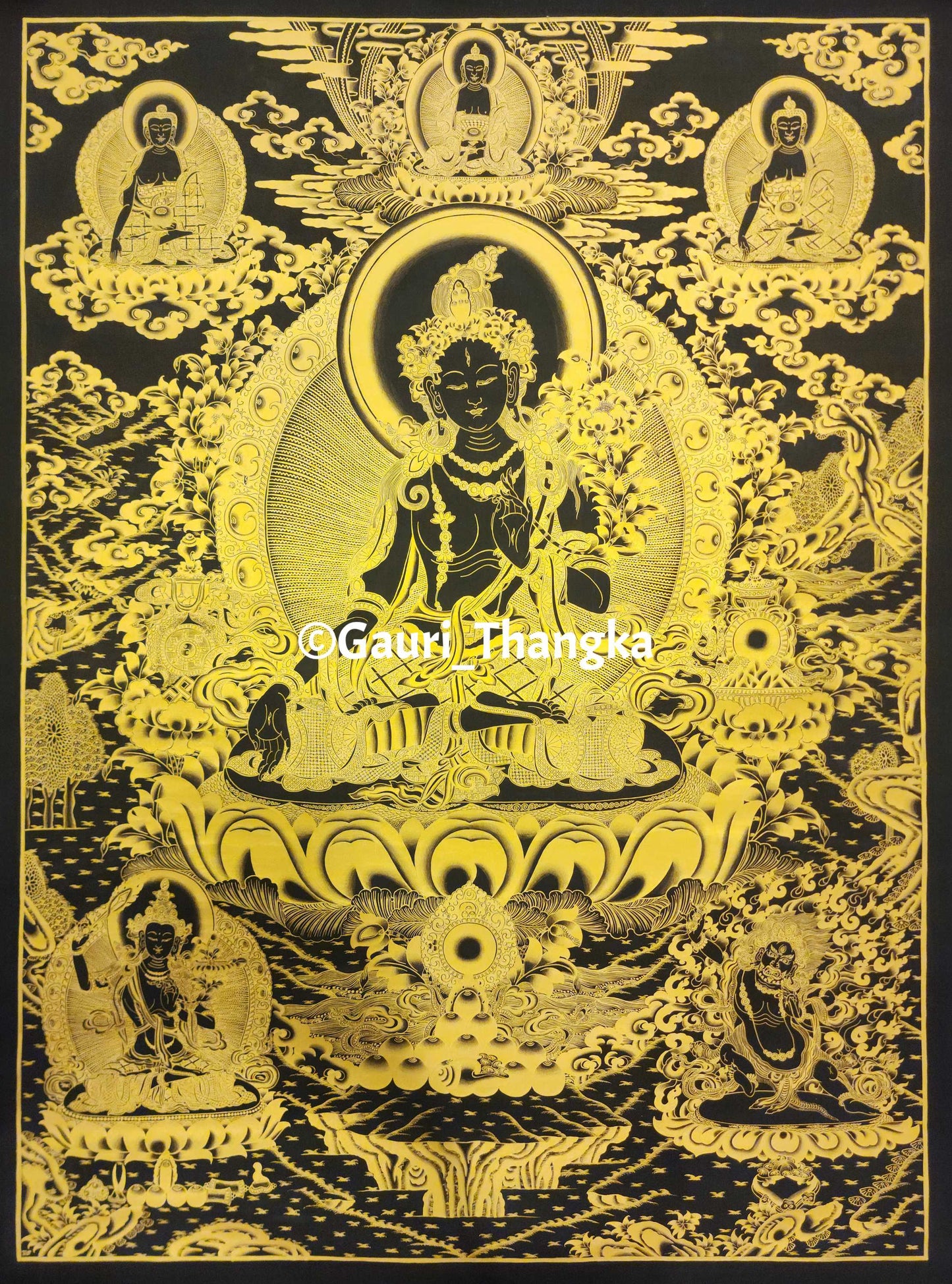 Gold Green Tara Thangka
