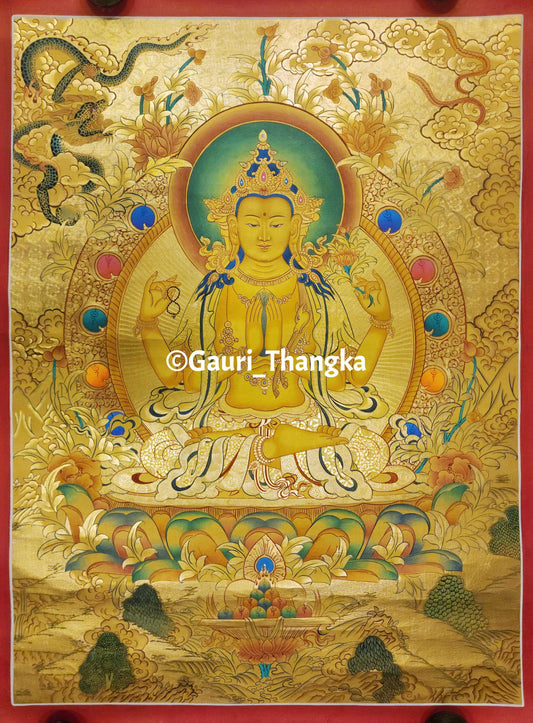 Gold Chenrezig Thangka