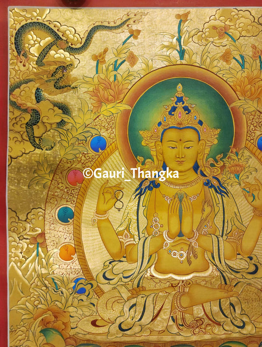 Gold Chenrezig Thangka