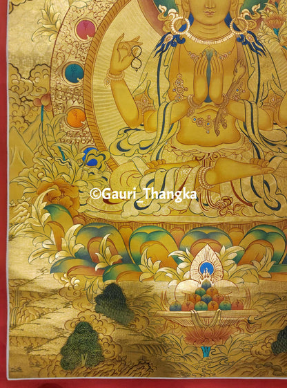 Gold Chenrezig Thangka