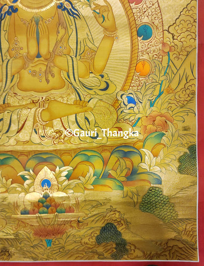 Gold Chenrezig Thangka