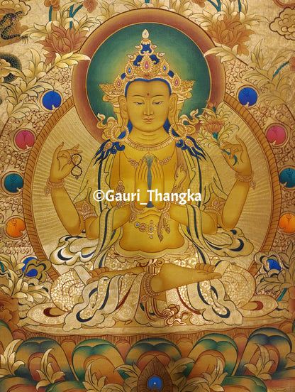 Gold Chenrezig Thangka
