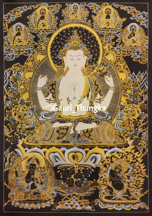 Gold Chenrezig Thangka