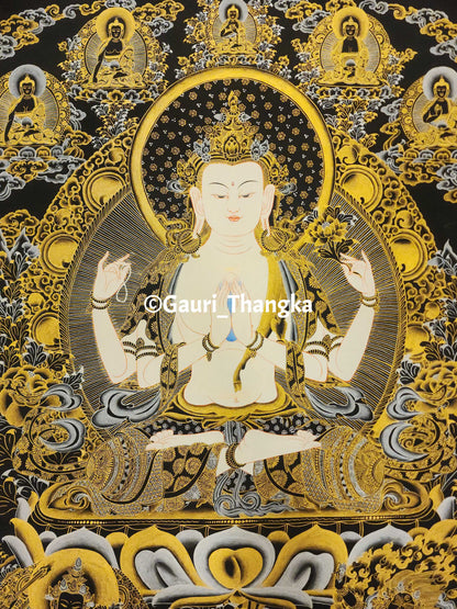 Gold Chenrezig Thangka