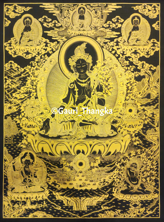 Gold Green Tara Thangka