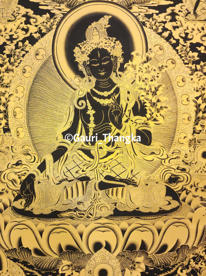 Gold Green Tara Thangka