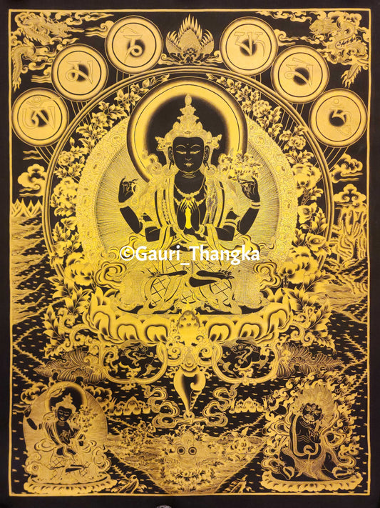 Gold Avalokiteshvara Thangka